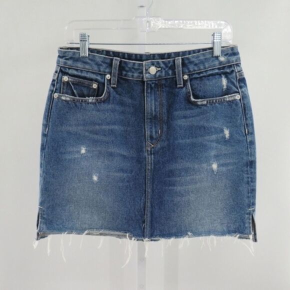 Lovers + Friends Womens Size 27 Elijah Raw Step Hem Distressed Denim Jean Skirt - Picture 15 of 15